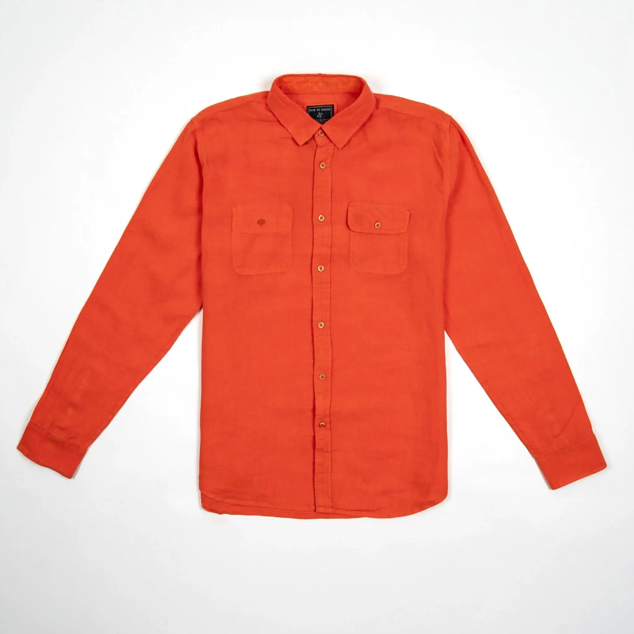 Chemise manches longues homme en lin rouge BACK to LEGEND (vêtement à plat de face)