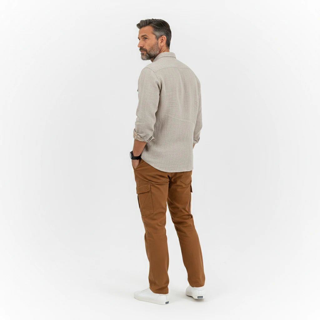 Chemise à manches longues homme vert amande en lin BACK TO LEGEND (vue de dos)