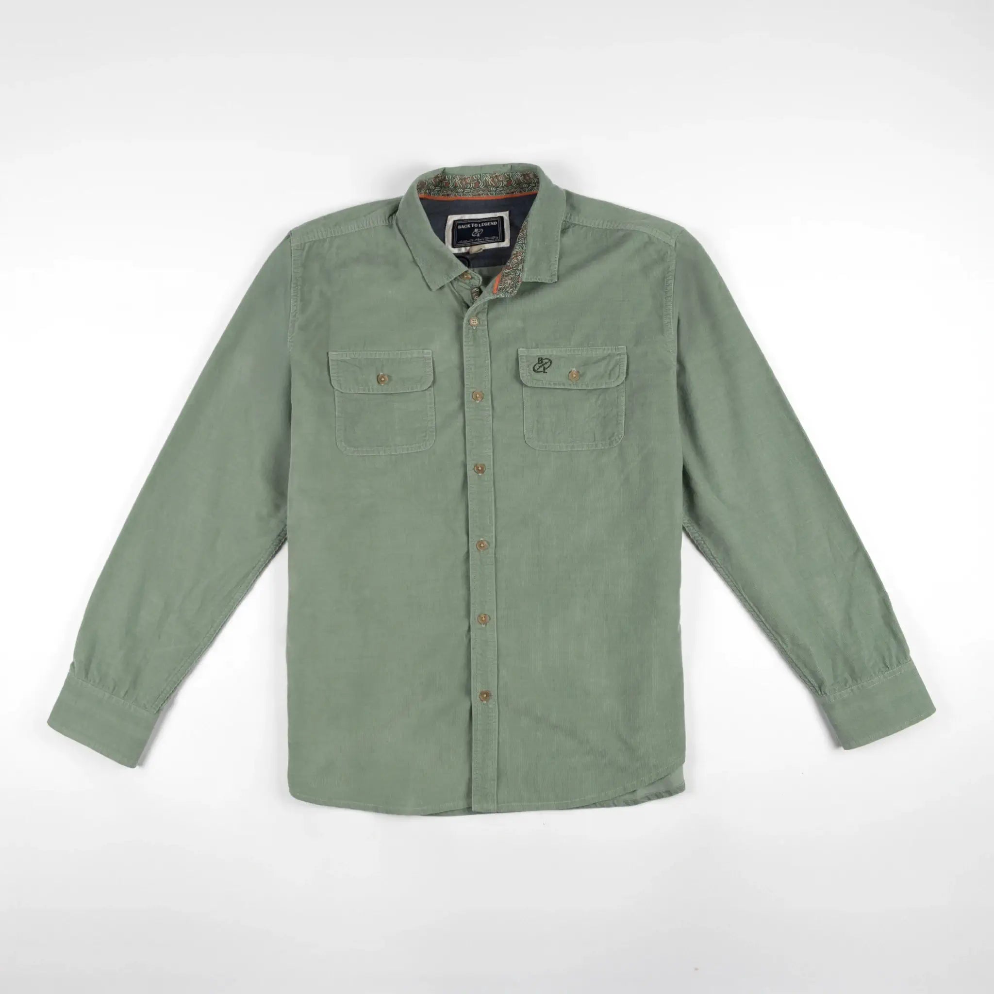 Chemise à manches longues vert écume en velours BACK TO LEGEND (vêtement à plat de face)