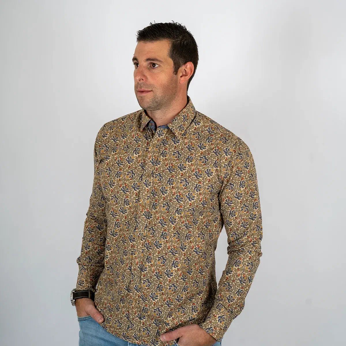 Chemise homme à manches longues beige imprimé fleural BLACKS LEGEND