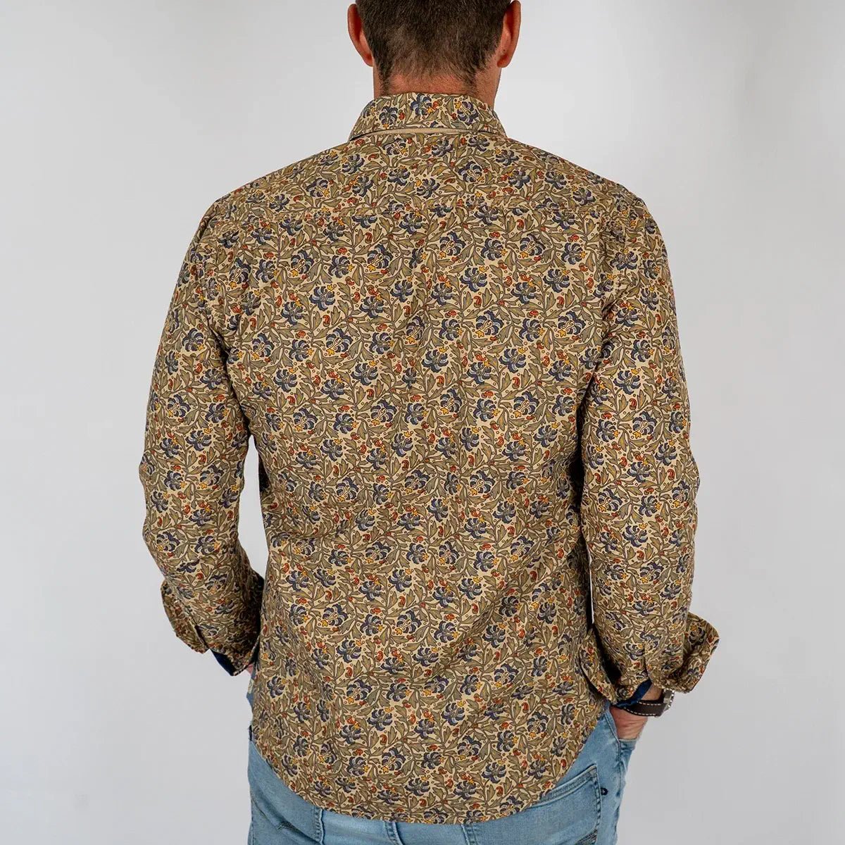 Chemise homme à manches longues beige imprimé fleural (vue de dos)