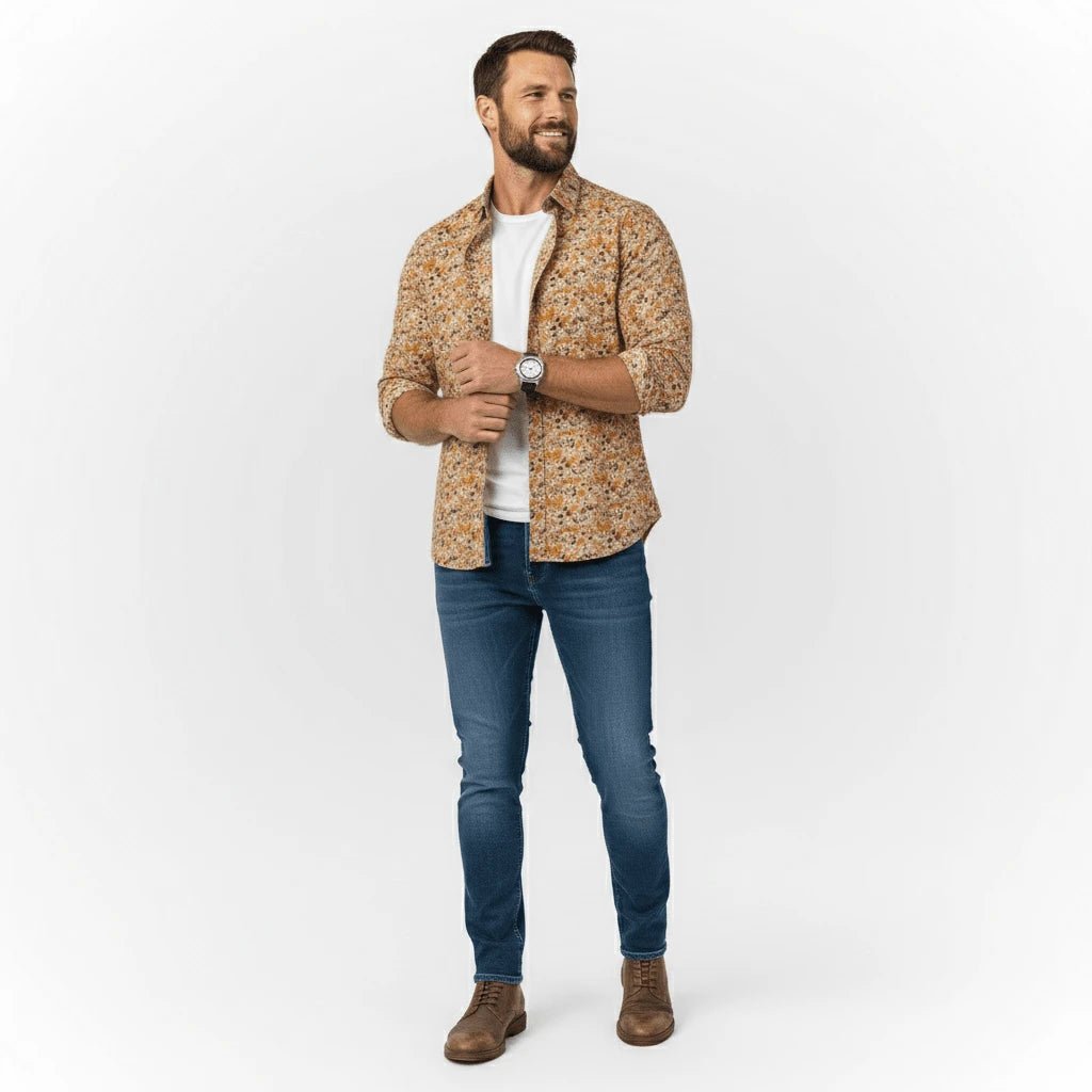 Chemise manches longues beige imprimé automnal BACK to LEGEND