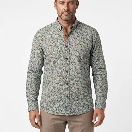 Chemise homme manches longues bleu ciel à imprimé floral BACK TO LEGEND