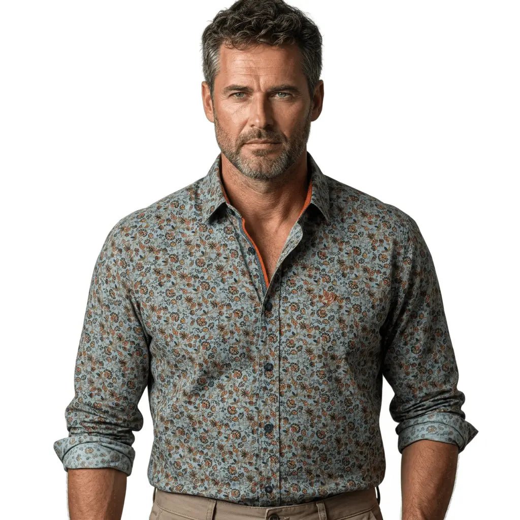 Chemise homme manches longues bleu ciel à imprimé floral BACK TO LEGEND