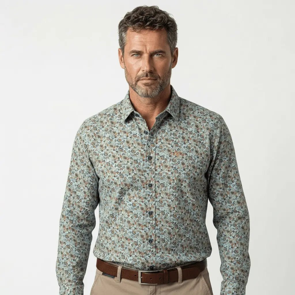 Chemise homme manches longues bleu ciel à imprimé floral BACK TO LEGEND