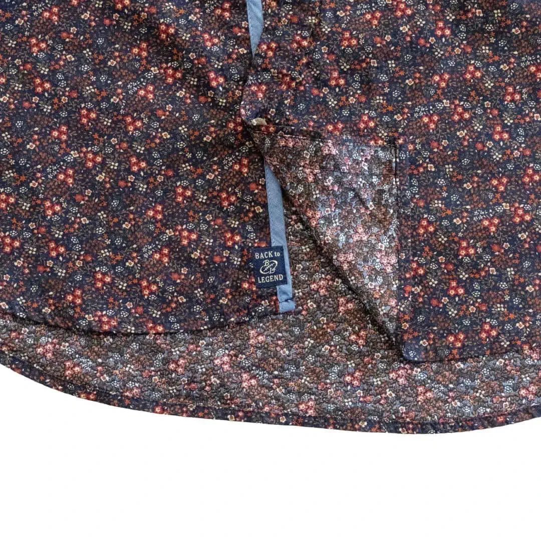 Chemise à manches longues homme bleue fleurie en popeline (bas de vêtement)