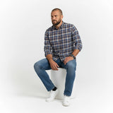 Chemise Homme bleu marine à carreaux et manches longues