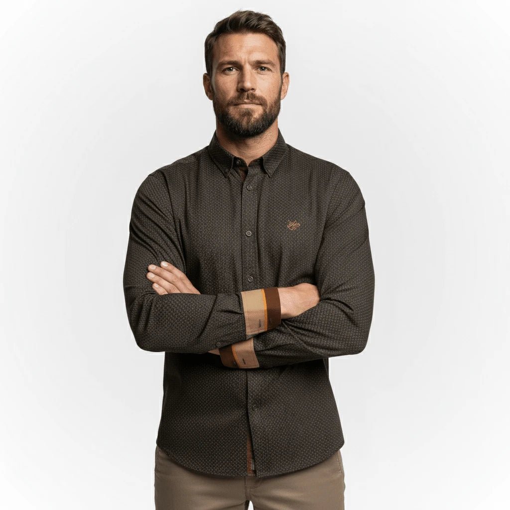 Chemise noire à manches longues en popline imprimé géométrique BACK to LEGEND