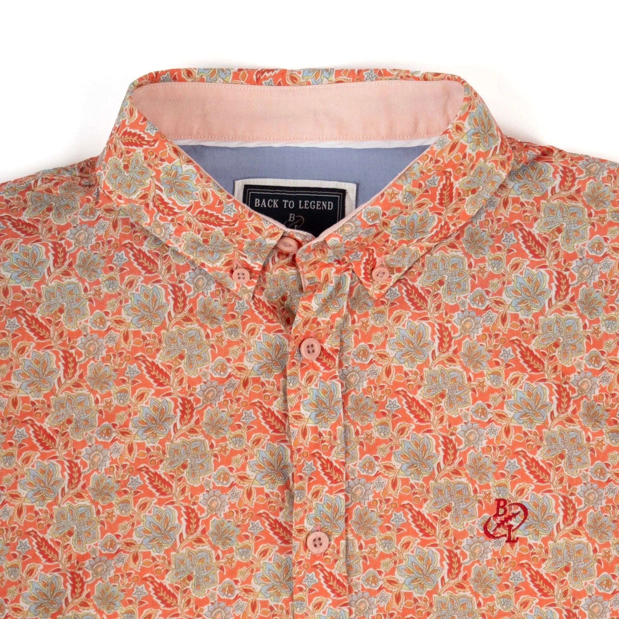 Chemise rose à motif floral pour homme BACK to LEGEND (zoom poitrine et col)