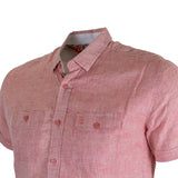 Chemise rose pâle en lin chiné pour hommes Blacks Legend (zoom poitrine et col)