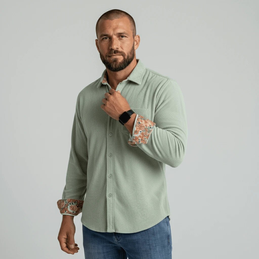 Chemise vert clair en tissu éponge pour Hommes BACK LEGEND