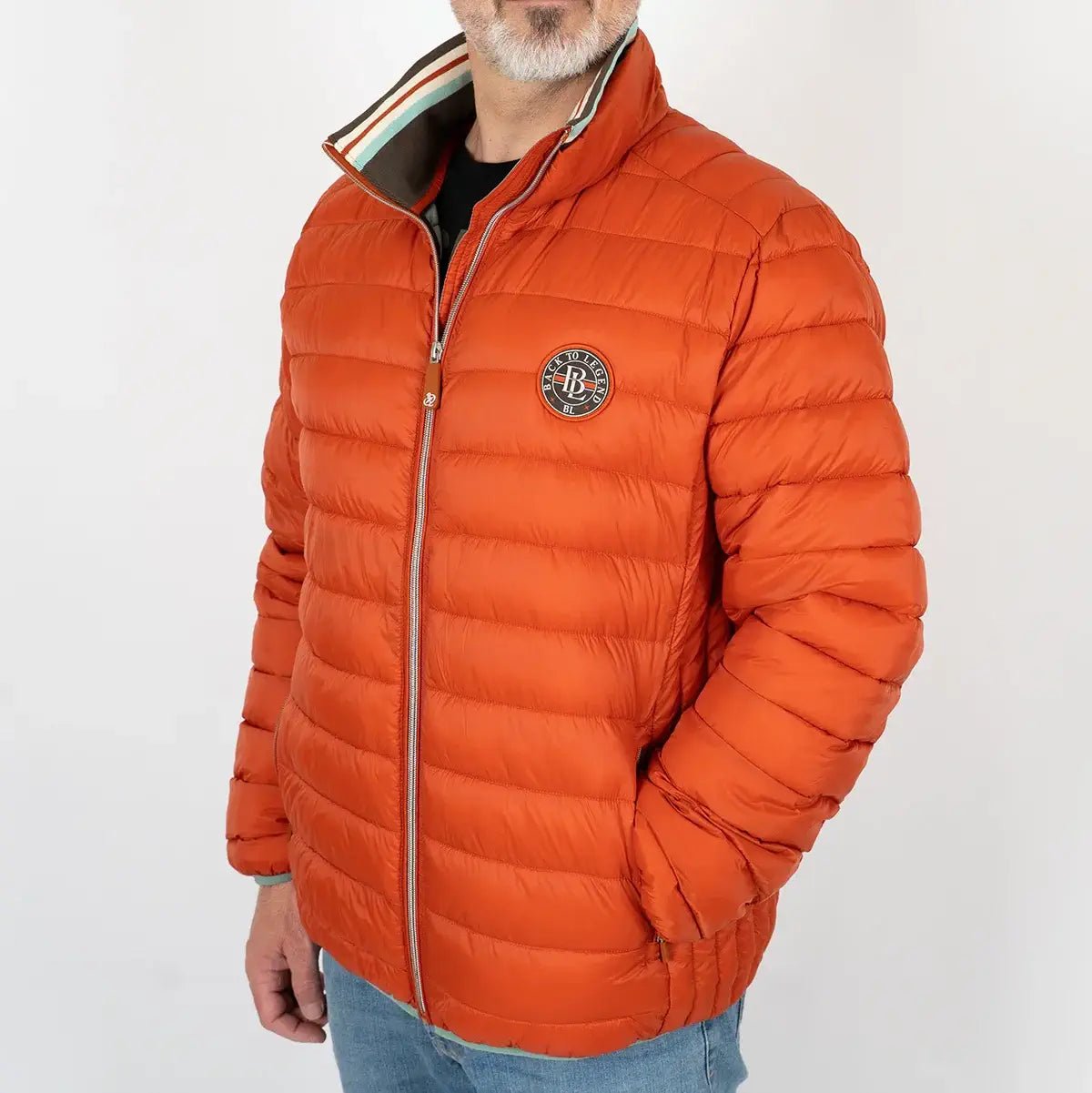 Doudoune doublée orange pour homme BACK to LEGEND (vue de 3/4 face)
