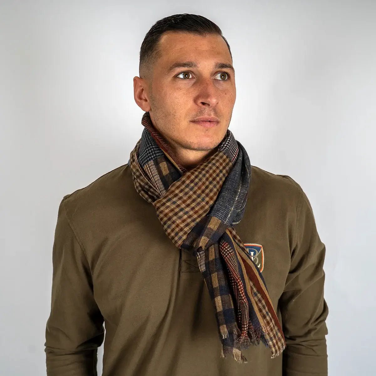 Écharpe homme en laine beige effet patchwork à carreaux BACK to LEGEND