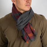 Écharpe pour homme en laine rayée acajou et gris - BACK to LEGEND