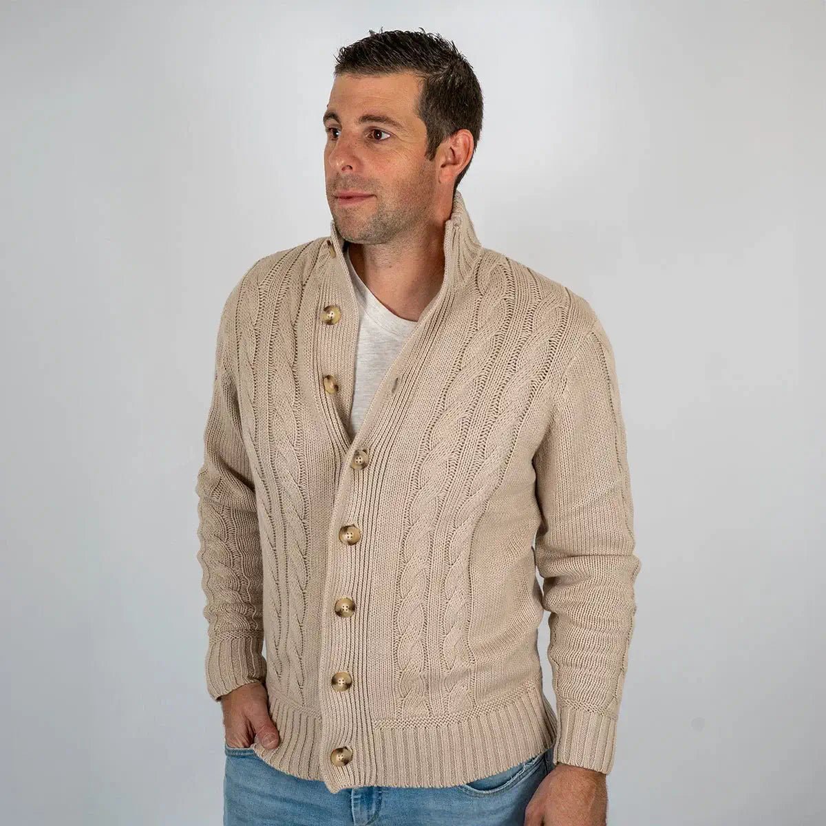 Gilet boutonné et torsadé beige BACK to LEGEND