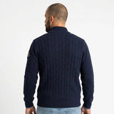 Gilet zippé bleu marine à maille torsadée BACK TO LEGEND