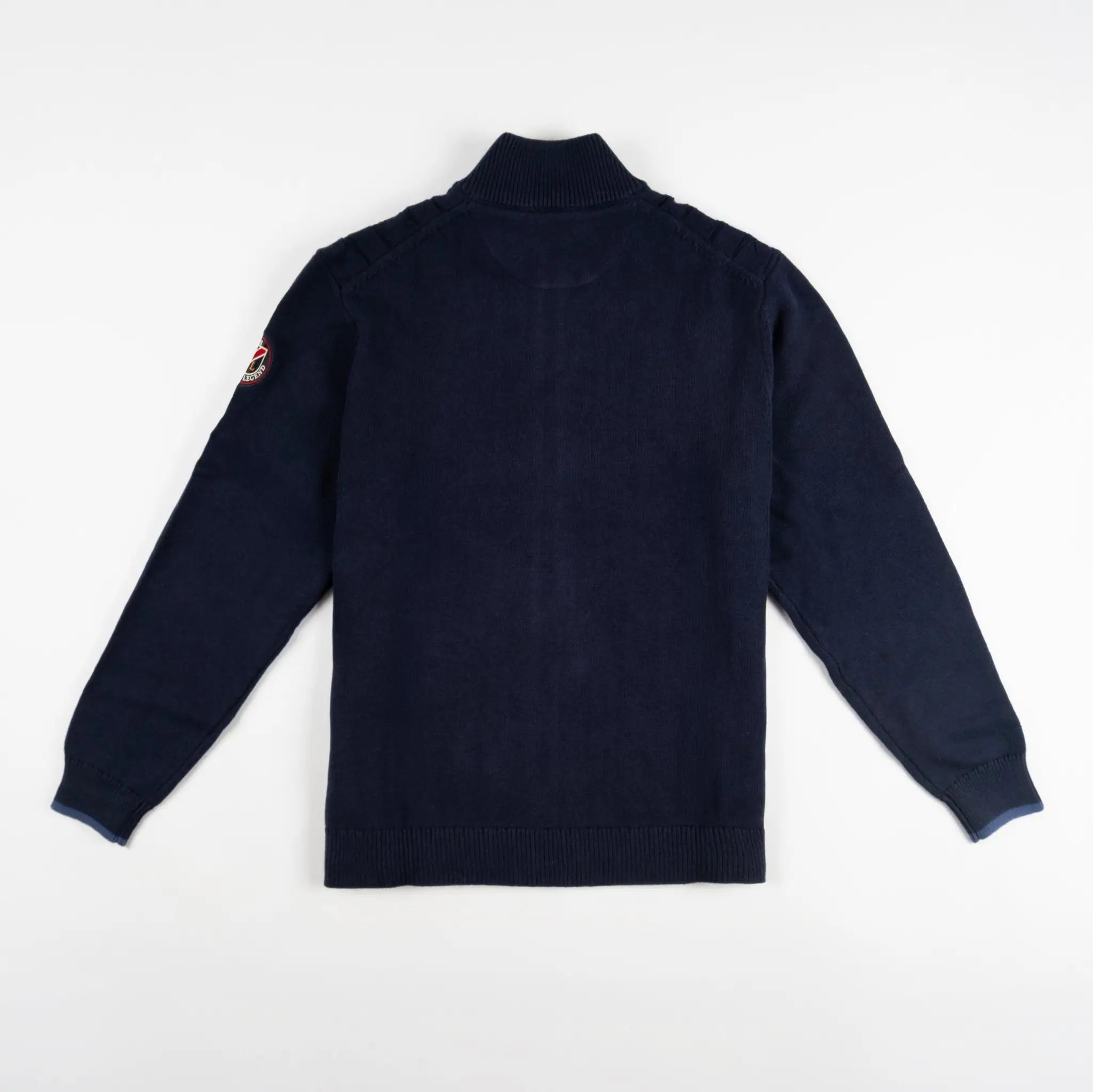 Gilet zippé bleu marine à maille torsadée BACK TO LEGEND (vêtement à plat de dos)
