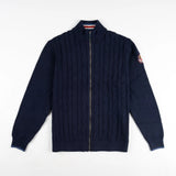 Gilet zippé bleu marine à maille torsadée BACK TO LEGEND (vêtement à plat de face)