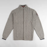 Gilet homme zippé gris chiné à maille torsadée BACK TO LEGEND (vêtement à plat de face)