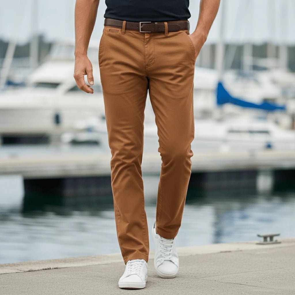 Pantalon chino marron pour homme en coton et élasthanne BACK to LEGEND