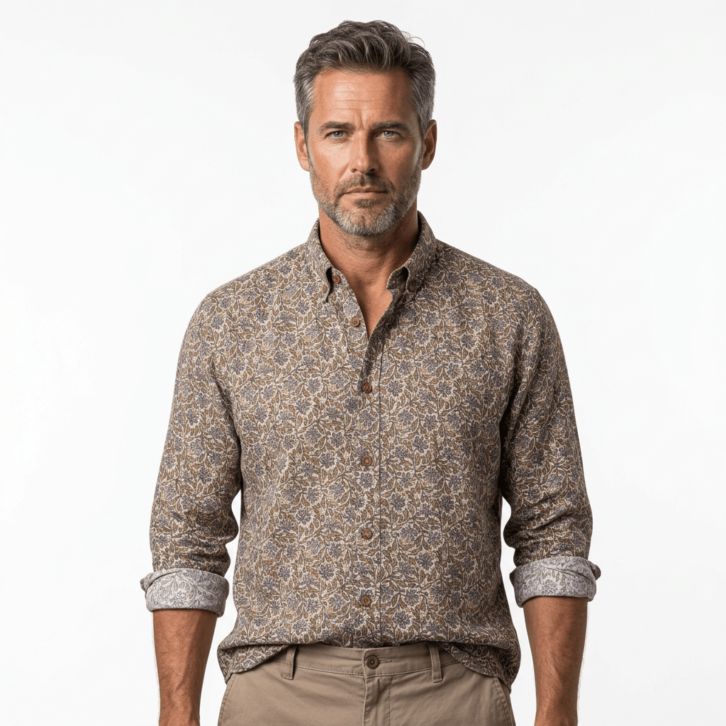 Chemise ml blanc cassé à motif floral