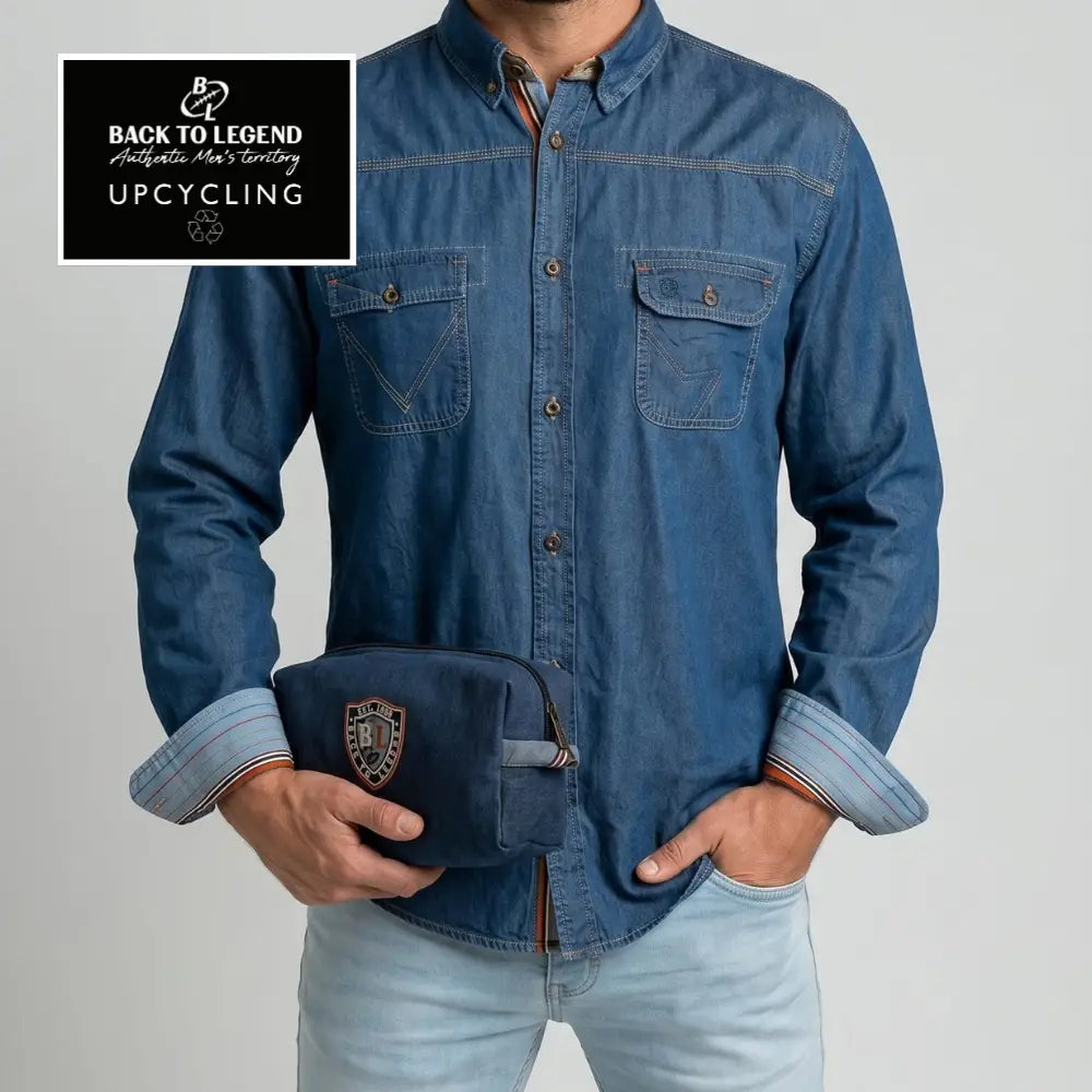 Pochette upcyclée multi usage en jean stone wash - BACK TO LEGEND