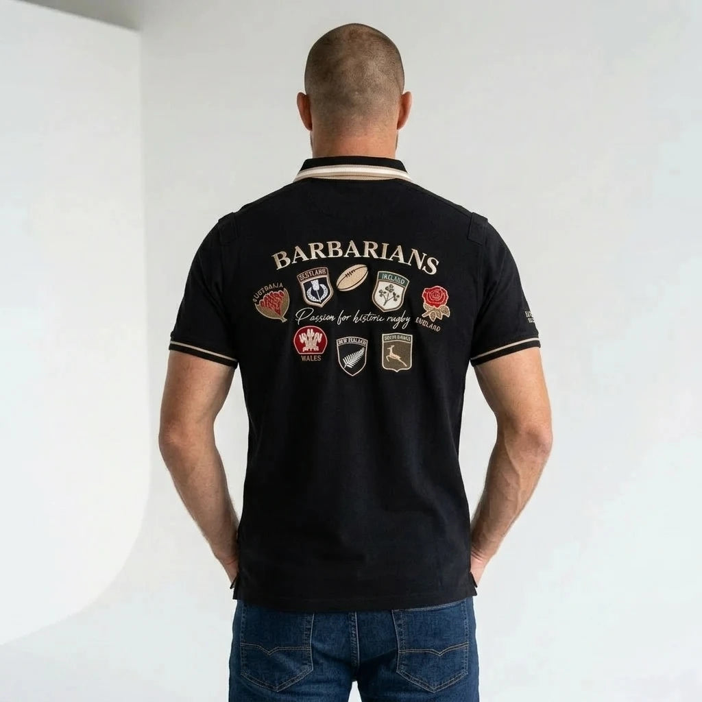 Polo Barbarians noir multi badge col contrasté BACK TO LEGEND