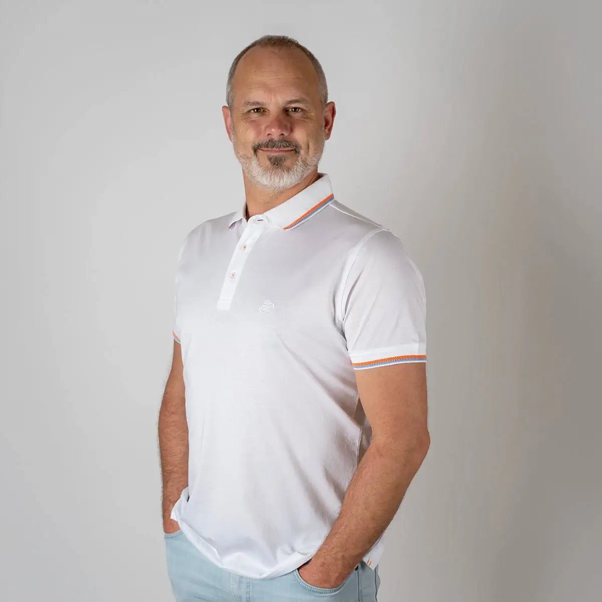 Polo blanc mercerisé pour Homme BACK TO LEGEND (vue de face)