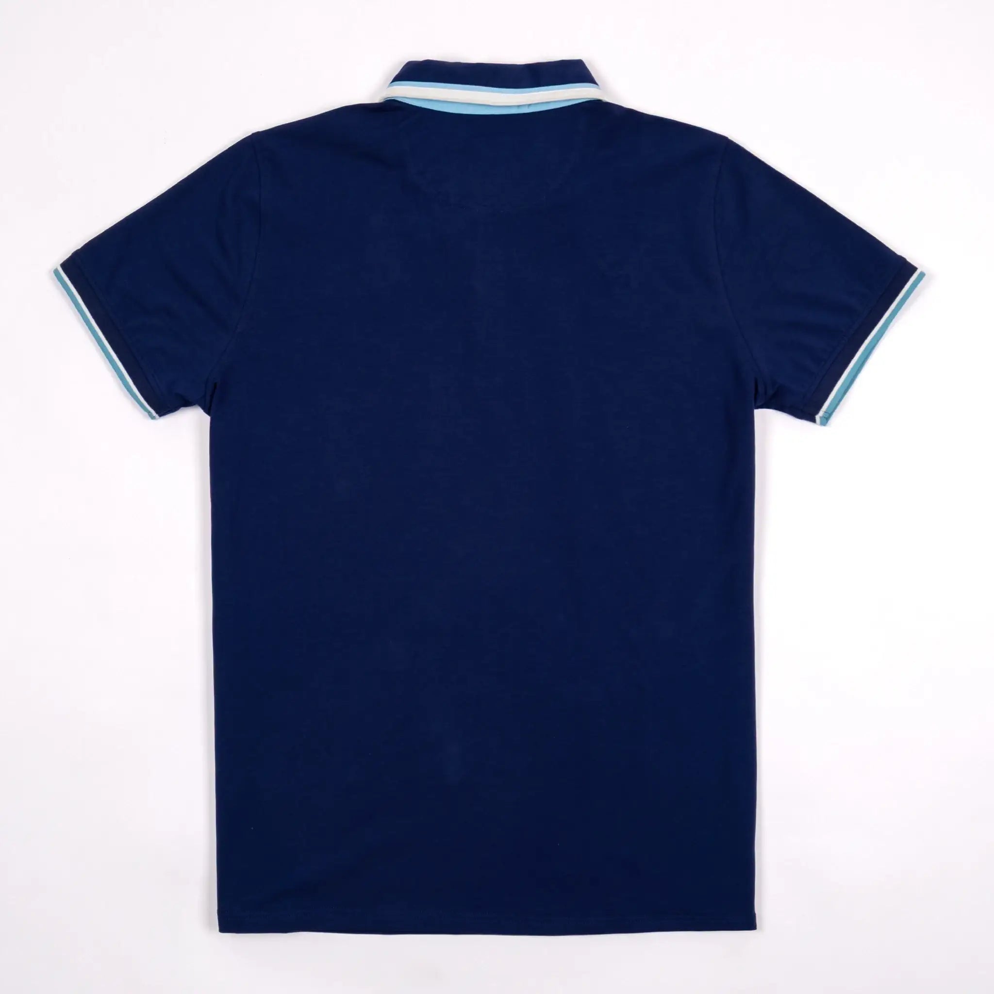 Polo homme bleu à col rayé contrasté et coupe ajustée BACK TO LEGEND (vêtement à plat de dos)