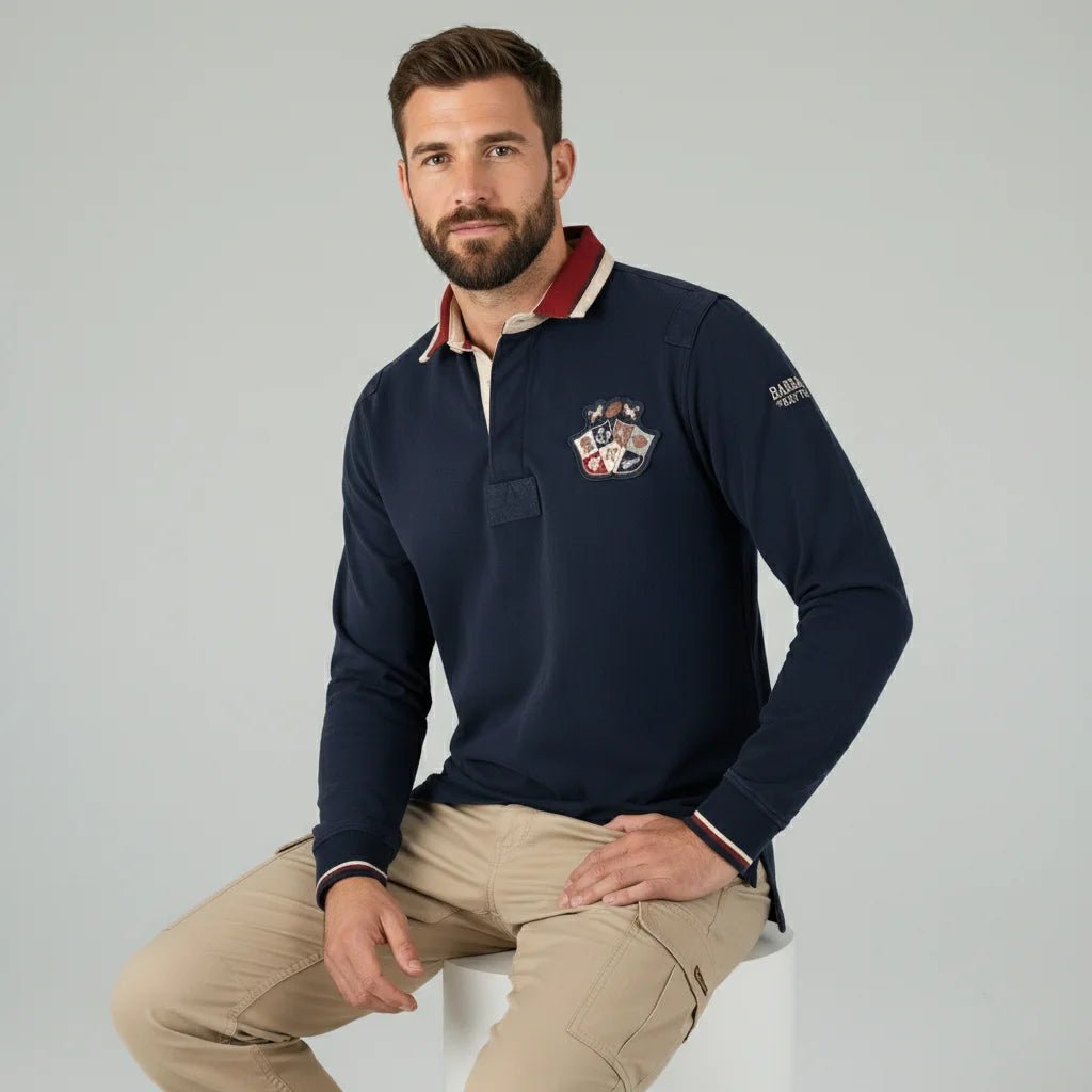 Polo bleu marine à manches longues Barbarians multi-badge