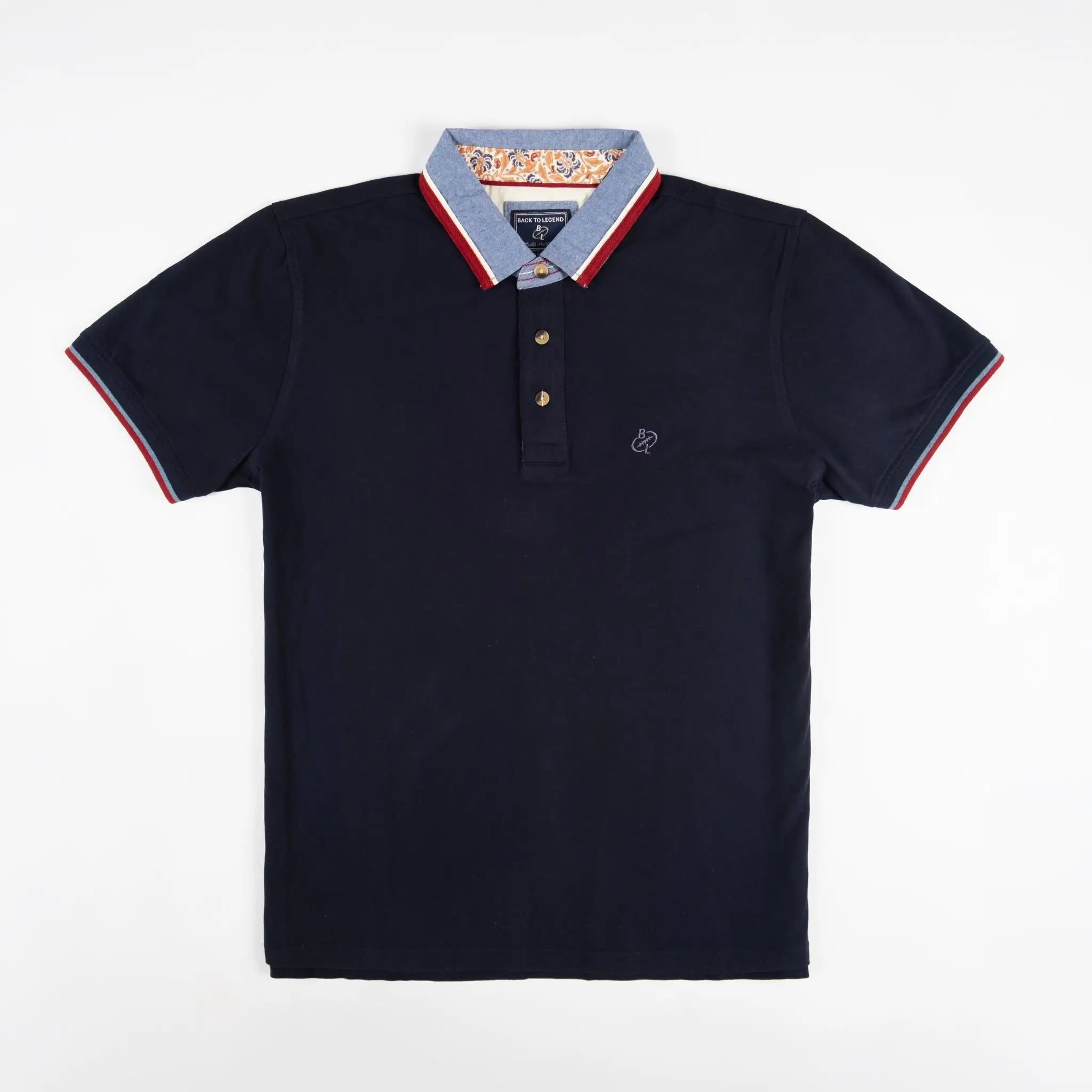 Polo homme BACK TO LEGEND bleu marine toucher peau de pêche (polo manches courtes à plat de face)