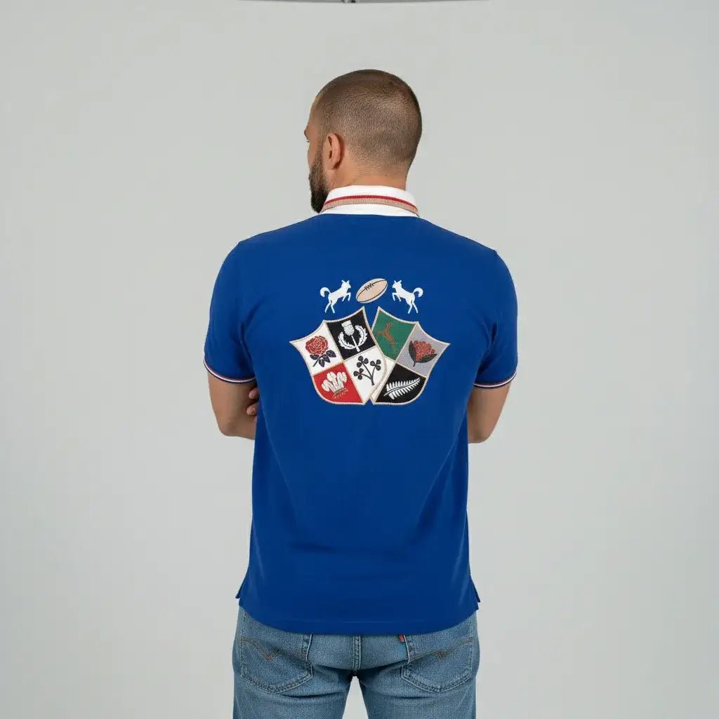 Polo bleu roi Barbarians BACK to LEGEND (vue de dos)