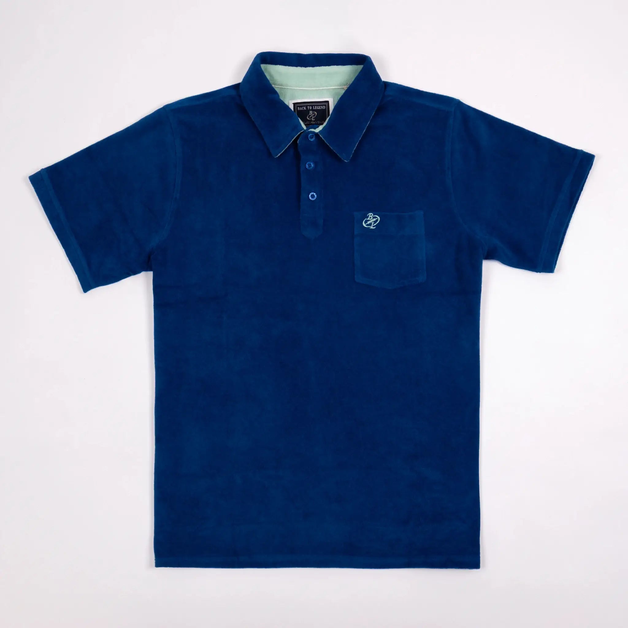 Polo bleu roi en tissu éponge pour homme BACK to LEGEND (vêtement à plat de face)