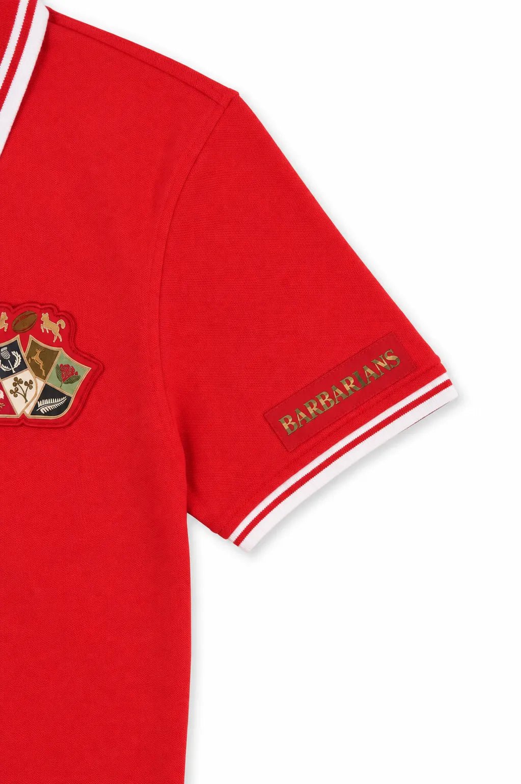 Polo rouge à manches courtes Barbarians pour femme (zoom manche)