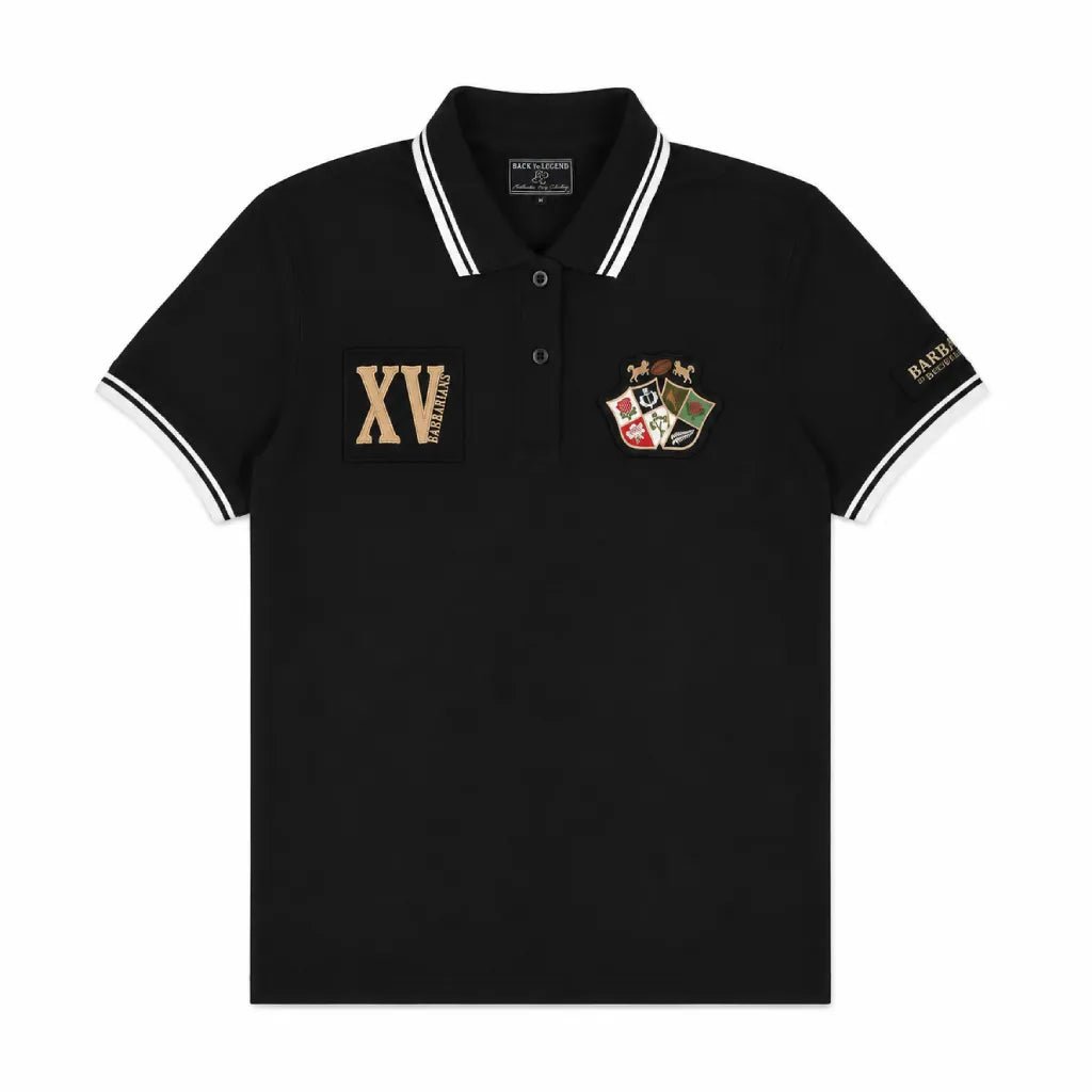 Polo noir à manches courtes XV Barbarians pour femme (vue de face)