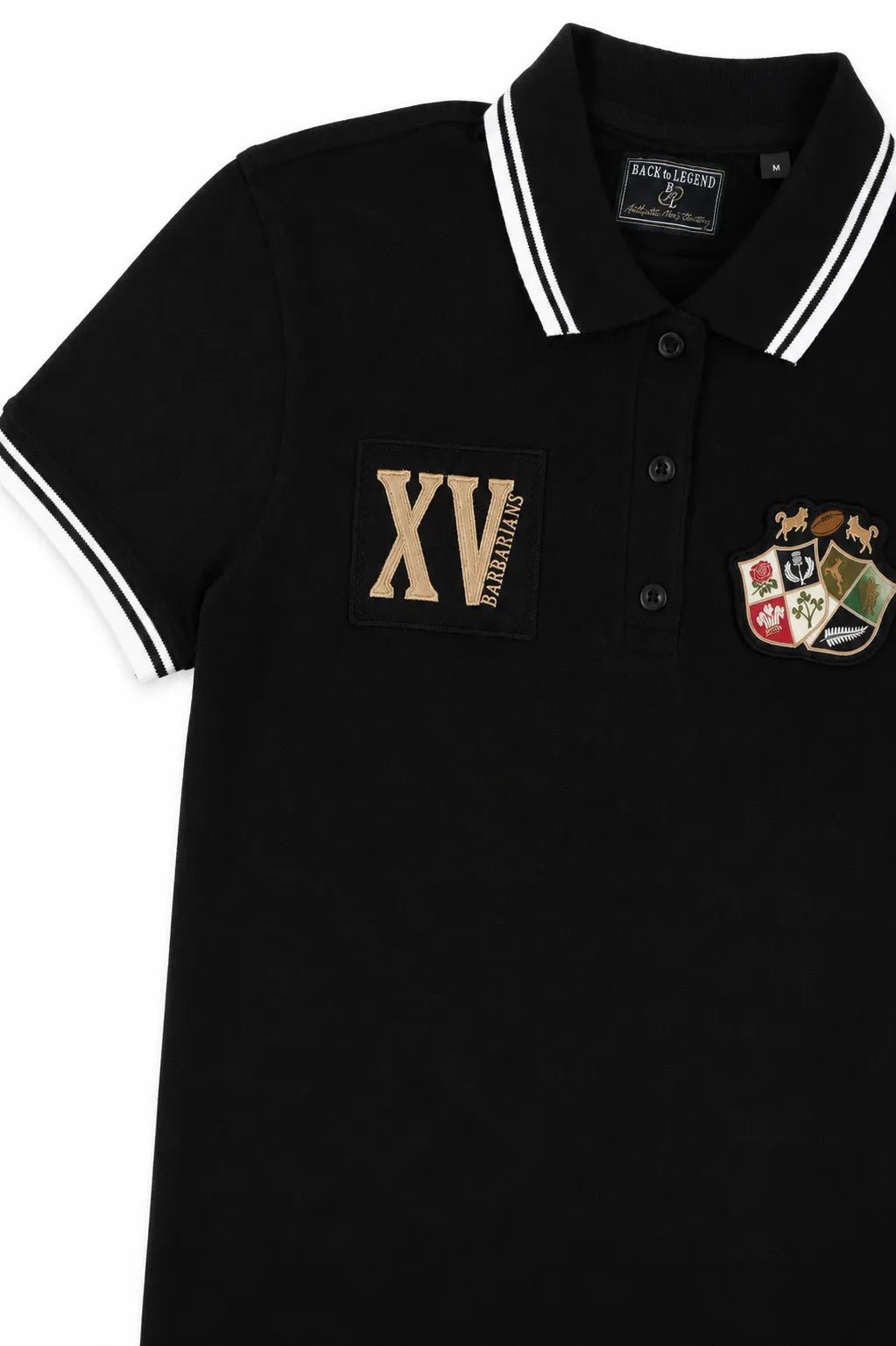 Polo noir à manches courtes XV Barbarians pour femme (zoom poitrine)
