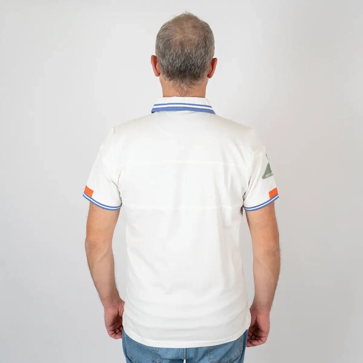 Polo blanc n°9 en coton jersey peau de pêche BACK to LEGEND (vue de dos)