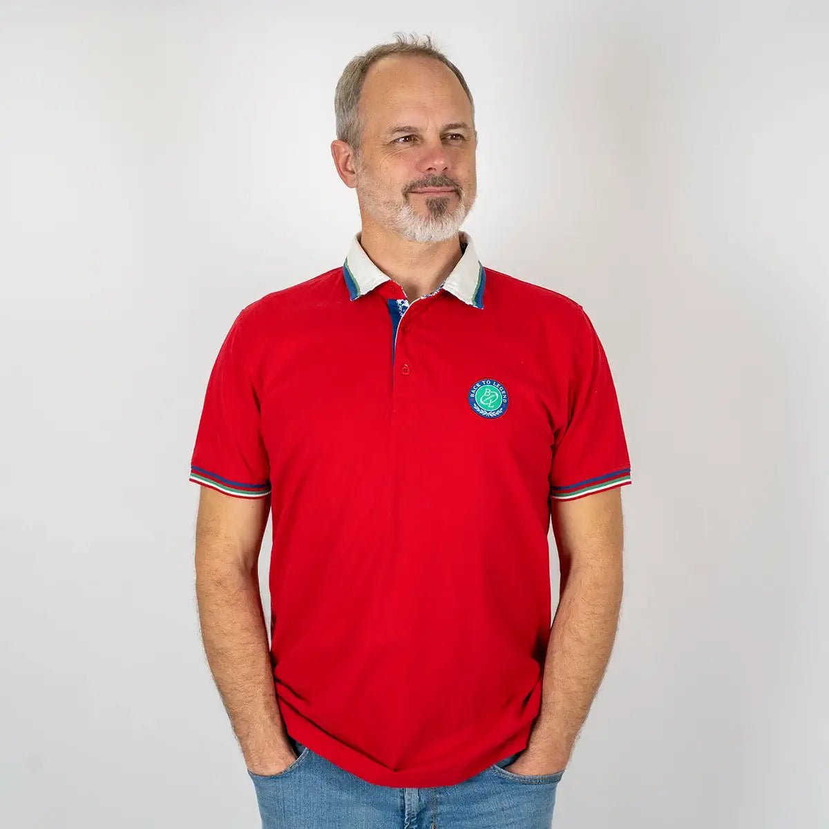 Polo homme rouge 100% coton jersey peau de pêche BACK to LEGEND