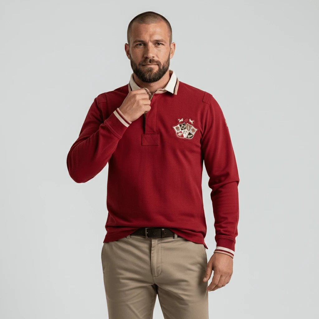 Polo homme à manches longues Barbarians rouge acajou BACK TO LEGEND