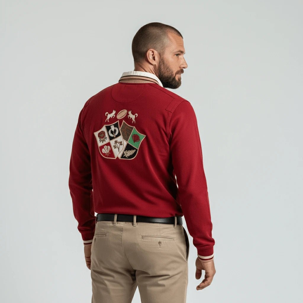 Polo homme à manches longues Barbarians rouge acajou BACK TO LEGEND (vue de dos)