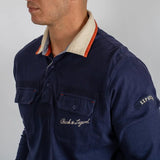 Polo Homme bleu marine à manches longues fanion BACK to LEGEND (vue de profil)