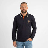 Polo homme BACK TO LEGEND à manches longues homme bleu marine toucher peau de pêche