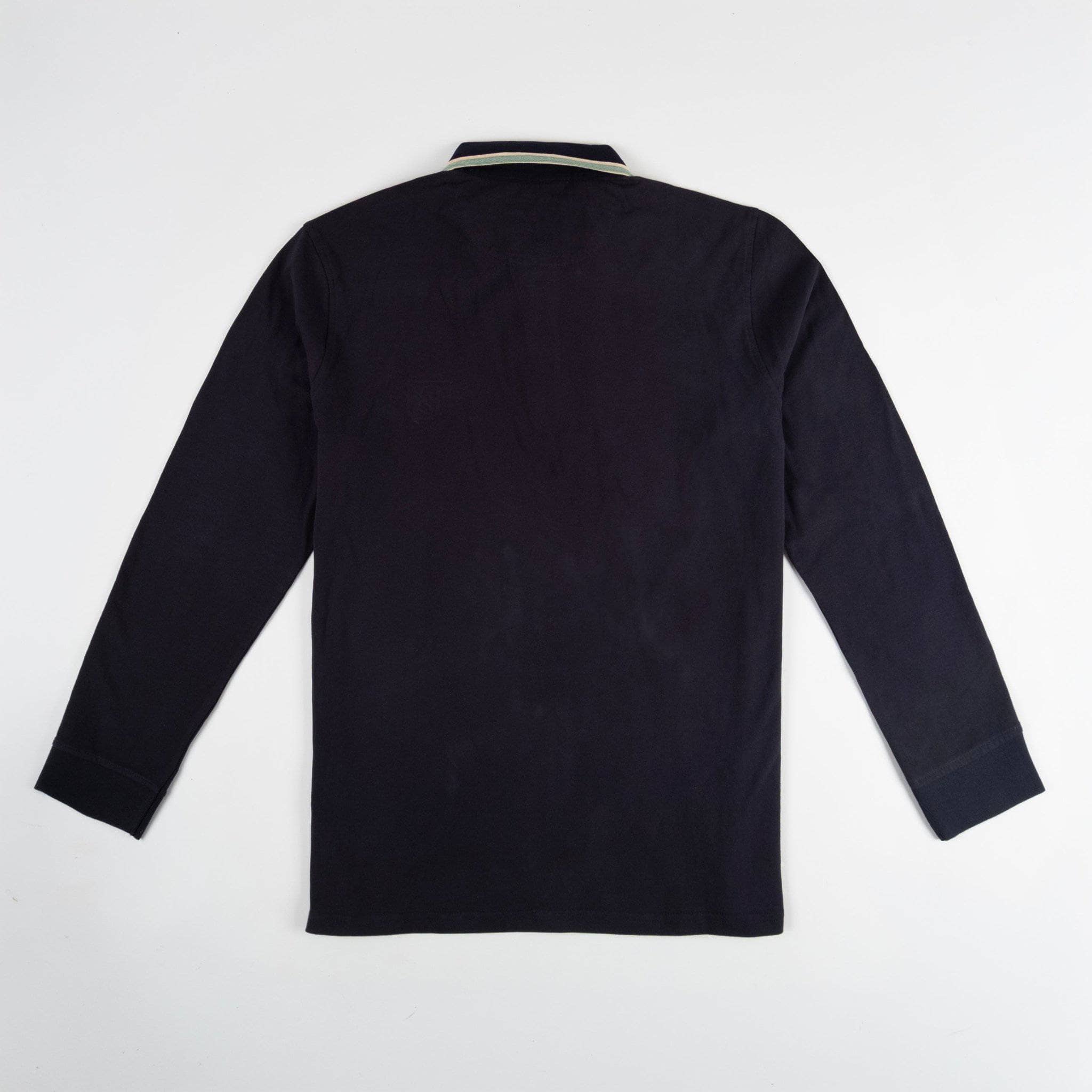 Polo homme BACK TO LEGEND à manches longues homme bleu marine toucher peau de pêche (polo à plat de dos)