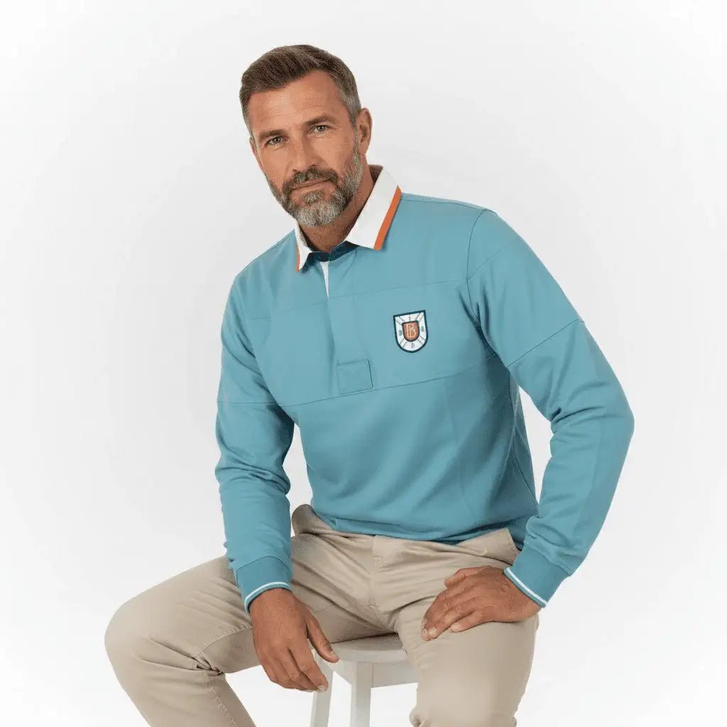 Polo manches longues bleu turquoise n°9 BACK to LEGEND
