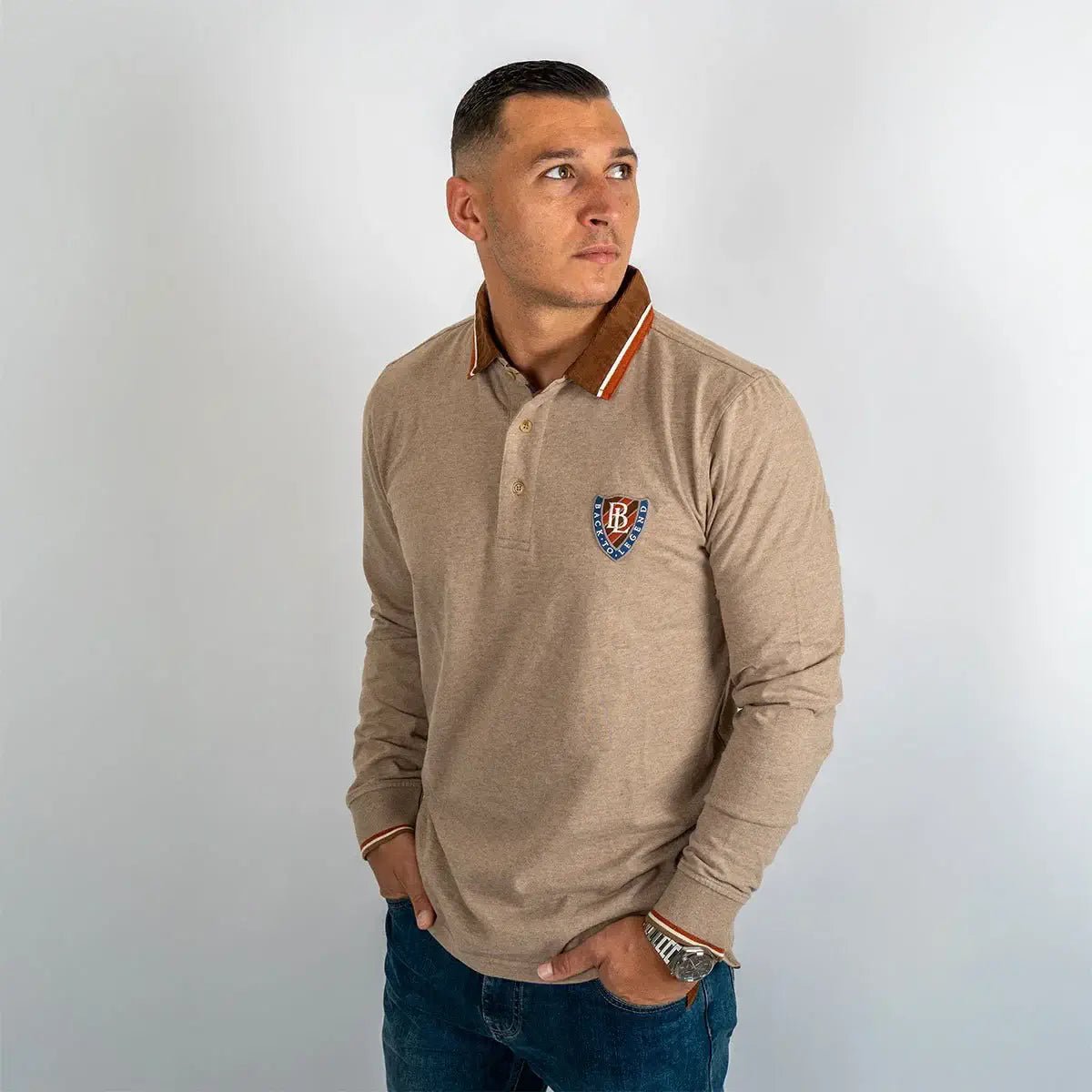 Polo Clubhouse beige chiné à manches longues BACK to LEGEND
