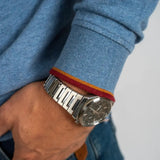 Polo homme Clubhouse bleu chiné à manches longues BACK to LEGEND (zoom bord de manche)