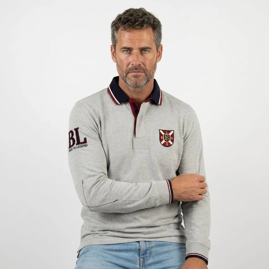 Polo gris chiné toucher peau de pêche pour homme - BACK TO LEGEND