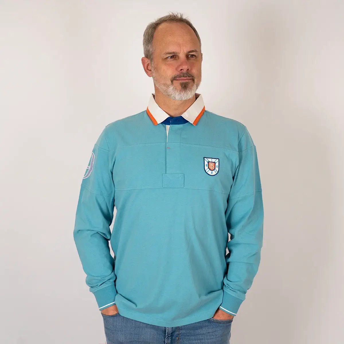 Polo ml jersey peau de pêche bleu turquoise n°9 BACK to LEGEND