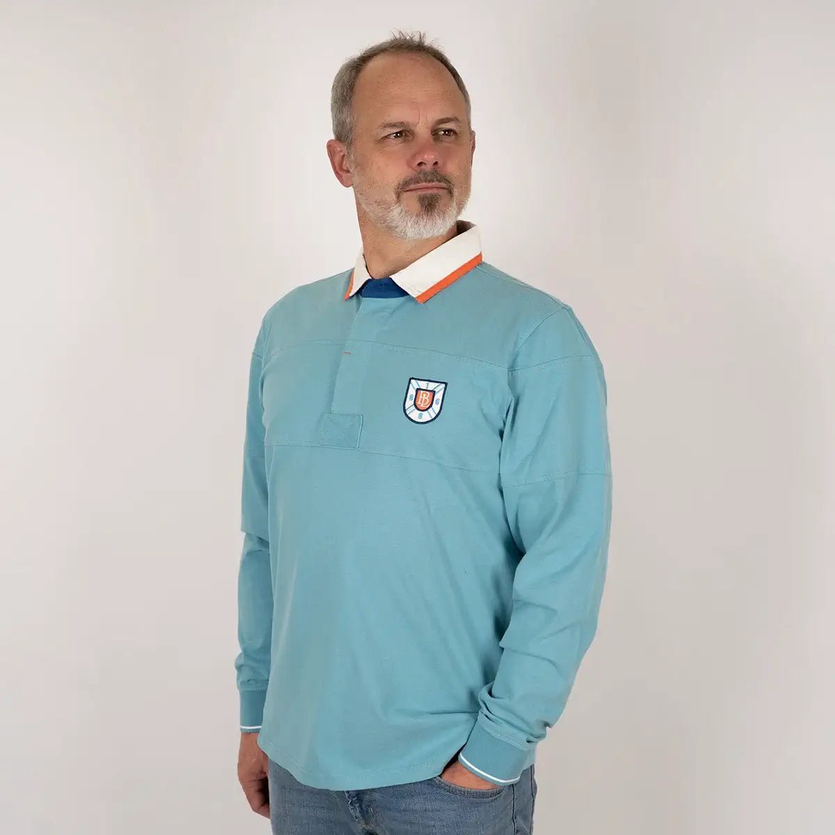 Polo ml jersey peau de pêche bleu turquoise n°9 BACK to LEGEND (vue de 3/4 face)