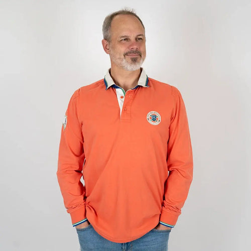Polo orange à manches longues effet peau de pêche BACK to LEGEND